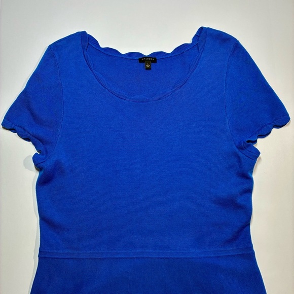 Talbots Fit & Flare Dress Short Sleeve Round Neck Scalloped Edge Blue Large - Picture 3 of 7